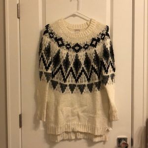 Cream,grey, and black patterned sweater dress